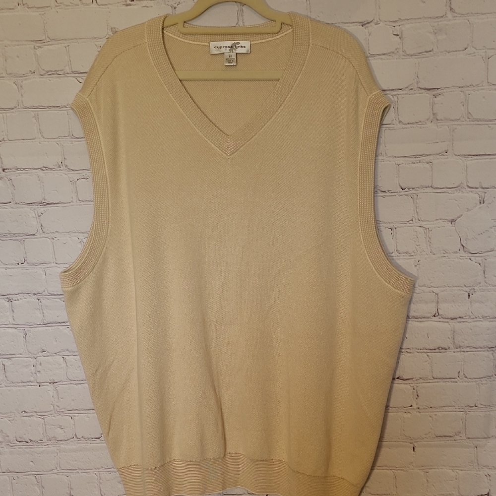 Men's Cypress Links  size 2X Cotton Beige V Neck Golf Vest Outdoor Preppy